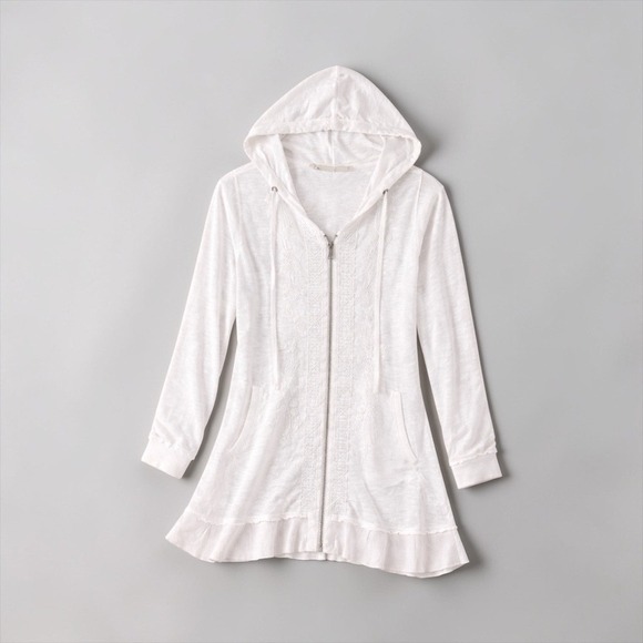 Soft Surroundings Jackets & Blazers - Soft Surroundings Womens Embroidered Hoodie Jacket 2X White Bohemian Oversized